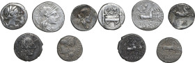 Roman Republic. Multiple lot of five (5) AR Denarii.