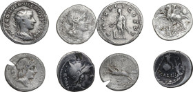 Roman Republic and Empire. Multiple lot of four (4) unclassified AR coins; three Denarii and an Antoninianus.