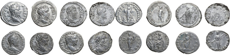 The Roman Empire. Lot of 8 unclassified AR Denarii, all from Septimius Severus. ...