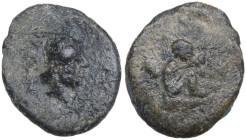 The Roman Empire. PB Tessera, 1st century BC-1st century AD. D/ Male head right, bearded. R/ Child seated right, arms and chin resting on the knees. P...