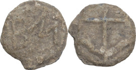 The Roman Empire. PB Tessera, 1st century BC-1st century AD. D/ BM. R/ Anchor. PB. 4.52 g. 16.50 mm. About VF.