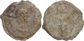 The Roman Empire. PB Tessera, 1st century BC-1st century AD. D/ Uncertain (bust?). R/ Winged caduceus. PB. 3.14 g. 16.00 mm. Good F/VF.