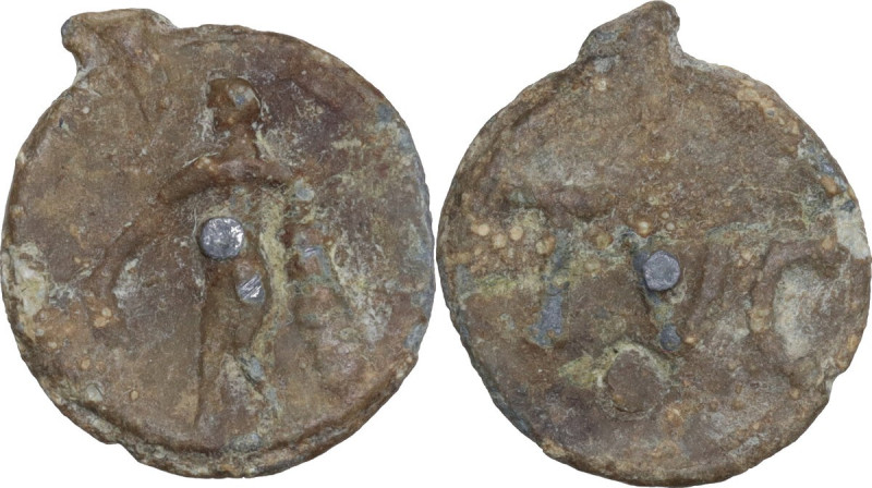 The Roman Empire. PB Tessera, 1st century BC-1st century AD. D/ Standing figure ...