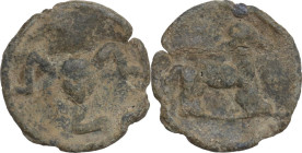 The Roman Empire. PB Tessera, 1st century BC-1st century AD. D/ Triskeles. R/ Four-legged animal (dog or wolf?) standing right. PB. 2.74 g. 18.00 mm. ...