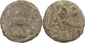The Roman Empire. PB Tessera, 1st century BC-1st century AD. D/ Camel right. R/ AC. PB. 1.56 g. 11.50 mm. About VF.
