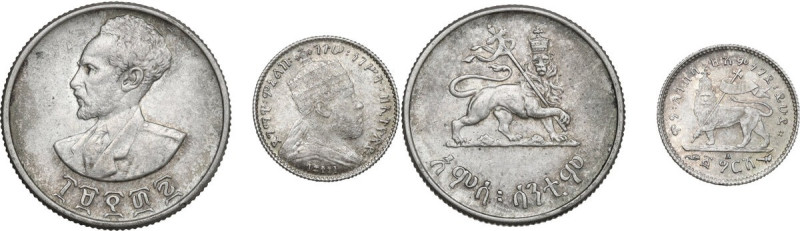 Ethiopia. Lot of two (2) AR coins: 1 ghersh 1895 and 50 santeem 1947. KM 12 and ...