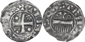 France. Thibaut II (1125-1152). BI Denier. Obv. cross pattée; pellet in first and fourth quarters; ω in third quarter and Λ in second joined by line. ...