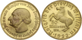 Germany. Weimar Republic (1918-1933). AE 50'000'000 mark 1923, 'Province of Westphalia'. Lamb-579.10. Gilt AE. 32.30 g. 44.50 mm. High condition for i...