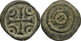 Hungary. Bela II (1131-1141). AR Denar. Unger 52. AR. 0.53 g. 13.00 mm. Earthen green patina. VF.