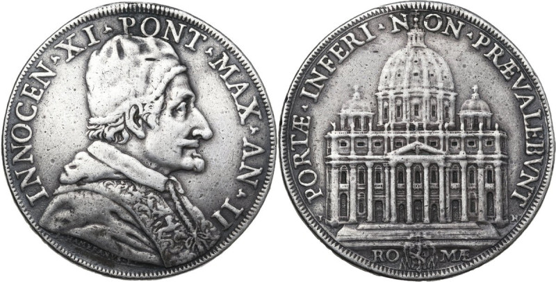 Italy. Innocenzo XI (1676-1689), Benedetto Odescalchi. AR Piastra AN II, Rome mi...