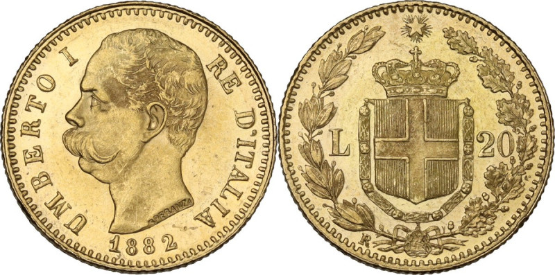 Italy. Umberto I (1878-1900). AV 20 lire 1882 Rome mint. Pag. (decimali) 578; MI...