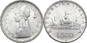 Italy. Republic. AR 500 lire 1961, Rome mint. Mont. 6. AR. 10.96 g. 29.00 mm. Three tiny black stains on obverse. Good EF.