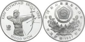 Korea. AR 10.000 Won 1988. 'Seoul Olympics XXIV'. KM 62. AR. 33.60 g. 40.00 mm. PROOF.