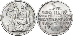 Switzerland. Confederation (1848- ). AR 5 Franken, 1948. Commemorative issue for the centenary of the constitution. KM 48. AR. 14.87 g. 31.00 mm. Tone...