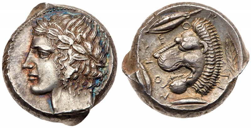 Sicily, Leontini. AR Tetradrachm (17.38 g), 430-420 BC. Laureate head of Apollo ...