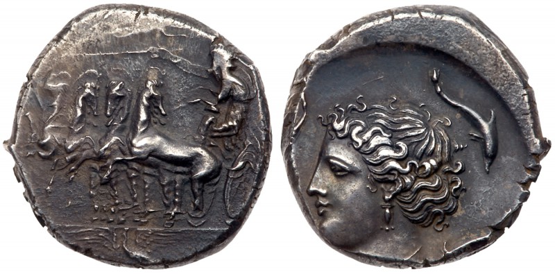 Sicily, Panormos. AR Tetradrachm (16.87g), ca. 360-340 BC. Charioteer, wearing l...