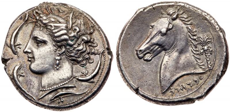 Siculo-Punic, Silver Tetradrachm (16.65 g, 9h), Entella 320-300 BC. Head of Tani...
