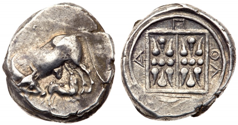 Illria, Apollonia. AR Stater (11.18g), ca. 340-280 BC. Cow standing to left, tur...