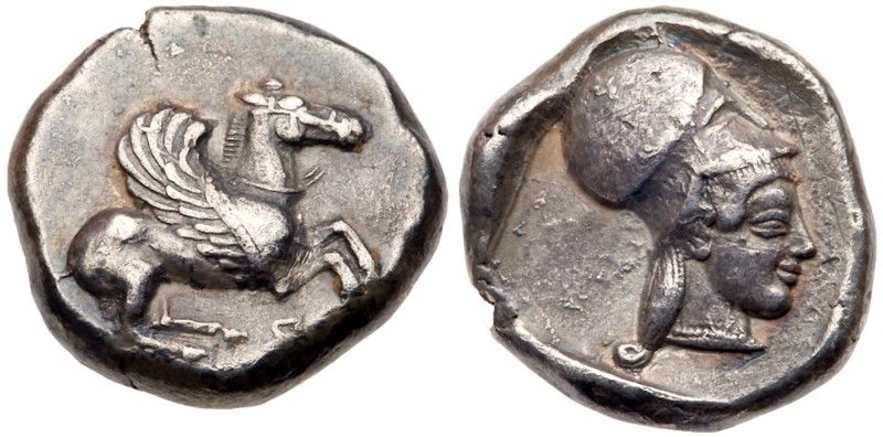Corinthia, Corinth. Silver Stater (8.35 g), ca. 480-465 BC. Koppa below, Pegasos...
