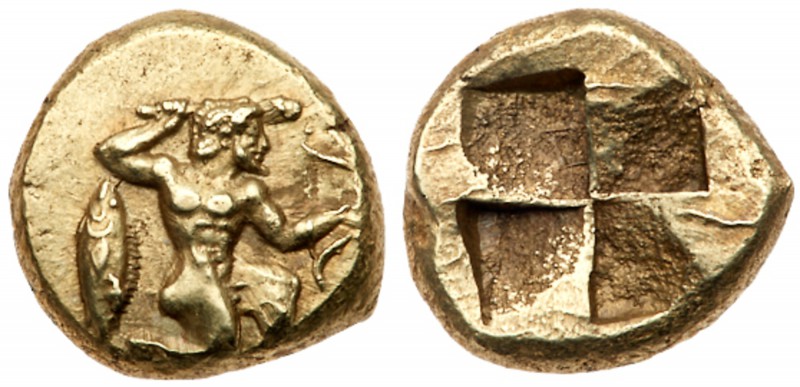 Mysia, Kyzikos. Electrum Hekte (2.71 g), ca. 500-450 BC. Herakles in kneeling-ru...