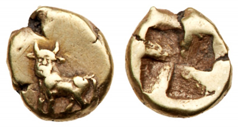 Mysia, Kyzikos. Electrum 1/24 Stater (0.63 g), ca. 500-450 BC. Man-headed bull s...