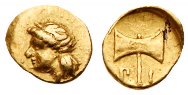 Carian Satraps. Pixodaros. Gold 1/24 Stater (0.34 g), ca. 341/0-336/5 BC. Halika...