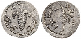 Judaea, Bar Kokhba Revolt. Silver Zuz (3.18 g), 132-135 CE. Year 2 (133/4 CE). 'Simon', bunch of grapes with leaf and tendril. Rev. 'Year two of the f...