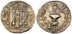 Judaea, Bar Kokhba Revolt. Silver Sela (14.73 g), 132-135 CE. Undated, attributed to year 3 (134/5 CE). 'Simon' (Paleo-Hebrew), tetrastyle fa&ccedil;a...