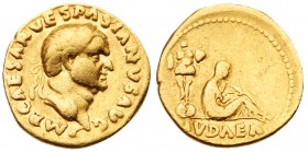Jewish Reference Coinage, Vespasian. Gold Aureus (7.16 g), AD 69-79. Judaea Capta type. Rome, AD 69/70. IMP CAESAR VESPASIANVS AVG, laureate head of V...
