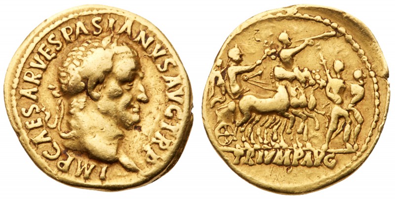 Vespasian. Gold Aureus (7.23 g), AD 69-79. Judaea Capta type. Lugdunum, AD 71. I...