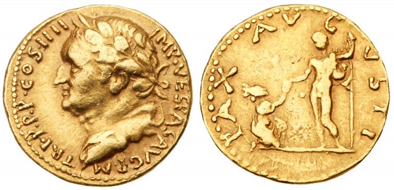 Vespasian. Gold Aureus (7.36 g), AD 69-79. Judaea Capta Issue. Antioch, AD 72/3....