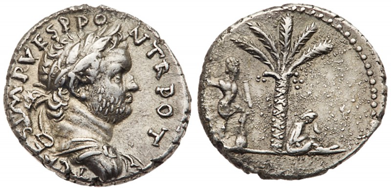 Titus. Silver Denarius (3.29 g), as Caesar, AD 69-79. 'Judaea Capta' type. Antio...