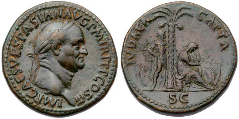 Vespasian. &AElig; Sestertius (28.46 g), AD 69-79. Judaea Capta type. Rome, AD 7...