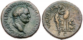 Vespasian. &AElig; Sestertius (22.92 g), AD 69-79. Judaea Capta type. Rome, AD 71. IMP CAES VESPASIAN AVG P M TR P P P COS III, laureate head of Vespa...