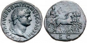 Domitian. &AElig; As (10.61 g), as Caesar, AD 69-81. Rome, AD 72. CAESAR AVG F DOMITIANVS COS DES II, laureate head of Domitian right. Rev. S C in exe...