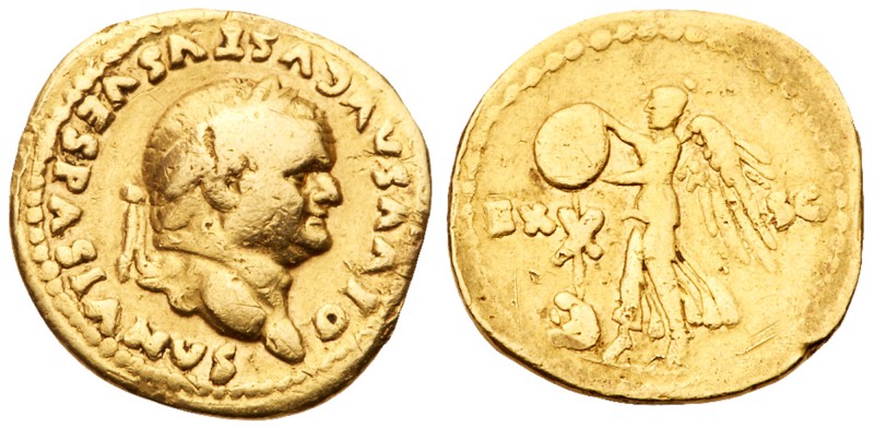 Divus Vespasian. Gold Aureus (6.96 g), died AD 79. Judaea Capta type. Rome, unde...