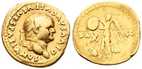 Divus Vespasian. Gold Aureus (6.96 g), died AD 79. Judaea Capta type. Rome, under Titus, AD 80/1. DIVVS AVGVSTVS VESPASIANVS, laureate head of Vespasi...