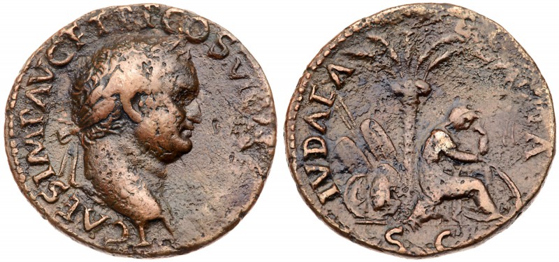 Titus. &AElig; As (10.74 g), as Caesar, AD 69-79. Judaea Capta type. Lugdunum, u...
