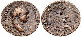 Titus. &AElig; As (10.74 g), as Caesar, AD 69-79. Judaea Capta type. Lugdunum, under Vespasian, AD 77/8. T CAES IMP AVG F TR P COS VI C[ENSOR], laurea...