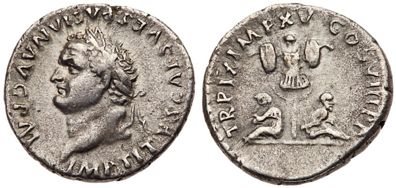 Titus. Silver Denarius (3.37 g), AD 79-81. Rome, AD 79. IMP TITVS CAES VESPASIAN...