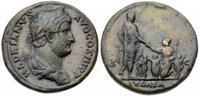 Hadrian. AE Sestertius (28.70 g.), AD 117-138. Struck in Rome 134-138 CE. HADRIAN AVGCOSIIIPP, Bust of Hadrian right, laureate, cuirassed and draped. ...