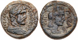 Judaea, Gaza. Antoninus Pius. &AElig; (23.17 g), 138-161 CE. CY 214 (AD 153/4). ANT&omega;NINOC AY-TO KAIC, laureate, draped and cuirassed bust of Ant...