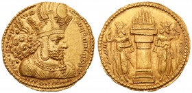 Sasanian Kingdom.Shapur I. Gold Dinar (7.35 g), AD 240-272. Mint of Ctesiphon. Bust of Shapur I right, wearing diadem and mural crown with korymbos. R...