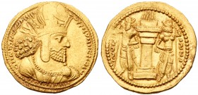 Sasanian Kingdom. Shapur I. Gold Dinar (7.39 g), AD 240-272. Mint I ("Ctesiphon"), phase 2, ca. AD 260-272. Bust of Shapur I right, wearing diadem and...