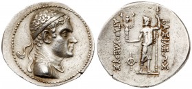 Baktrian Kingdom. Agathokles. Silver Tetradrachm (16.55 g), ca. 185-170 BC. Diademed and draped bust of Agathokles right. Reverse: BA&Sigma;I&Lambda;E...