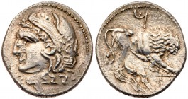Carthage, Libyan Revolt, Billon Shekel (7.17 g, 12h), 241-238 BC. Uncertain North African mint. Head of Herakles facing left, wearing a lion's skin. R...