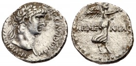 Nero. Silver Hemidrachm (1.78 g), AD 54-68. Caeasarea in Cappadocia, after AD 60. Laureate head of Nero right. Reverse: ARME-NIAC across field, Nike a...