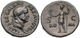 Galba. &AElig; Sestertius (26.56 g), AD 68-69. Rome. IMP SER GALBA C-AES AVG TR P, laureate and draped bust of Galba right. Rev. RO-MA, S C across fie...