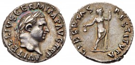 Vitellius, Silver Denarius (3.18g), AD 69. Rome. A VITELLIVS GERM IMP AVG TR P, laureate head of Vitellius right. Rev. LIBERTAS RESTITVIA, Libertas st...