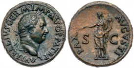 Vitellius. &AElig; Sestertius (29.08 g), AD 69. Rome. A VITELLIVS GERM IMP AVG P M TR P, laureate head of Vitellius right. Rev. PAX AVGVSTI, S C acros...